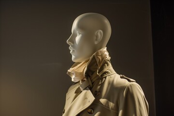 mannequin in a trench coat, silk scarf peeking from the collar