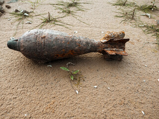 German trench-mortar bomb (water-drop shaped mortar projectile) during the second world war....