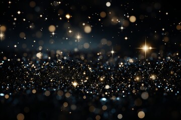 Obraz na płótnie Canvas Black glitter star galaxy, black bokeh star banner