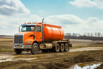 orange tanker truck delivering to a farm
