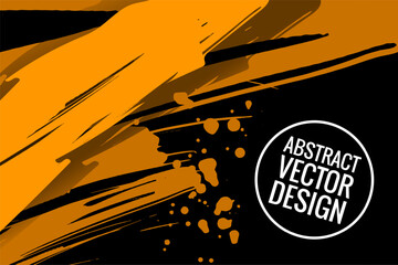 Orange brush stroke on black background. Japanese style. Vector illustration of grunge wave stains. Vector illustration.