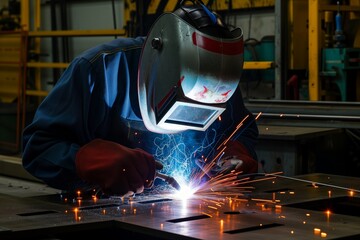welder using gas welding gear to join metal artwork pieces