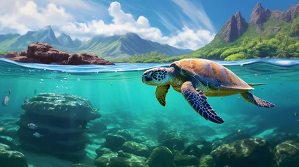 Deurstickers Green Sea Turtle © Gefer
