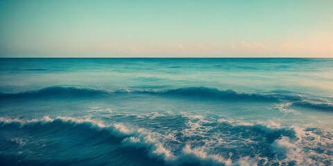 Fototapeta premium Sea panorama with waves. Generative AI.
