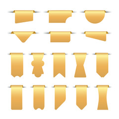 Gold price label ribbons set. Empty sales label for promotion, shopping discounts, store tags templates. Isolated vector illustration