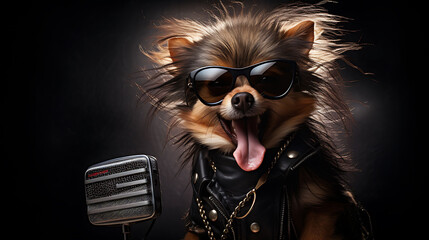 Portrait of a funny dog rock super star