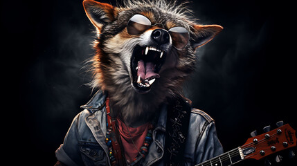 Portrait of a funny coyote rock super star - obrazy, fototapety, plakaty