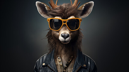 Portrait of a funny deer, rock super star