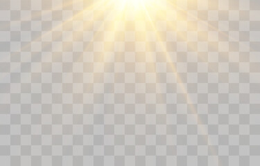 Vector transparent sunlight, special flash light effect. Glow light effect, bright sun or spotlight beams. Light png. Decor element isolated on transparent background