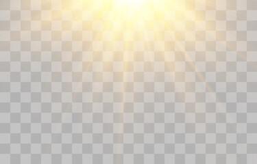 Vector transparent sunlight, special flash light effect. Glow light effect, bright sun or spotlight beams. Light png. Decor element isolated on transparent background