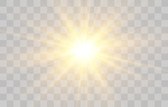 Vector transparent sunlight, special flash light effect. Glow light effect, bright sun or spotlight beams. Light png. Decor element isolated on transparent background