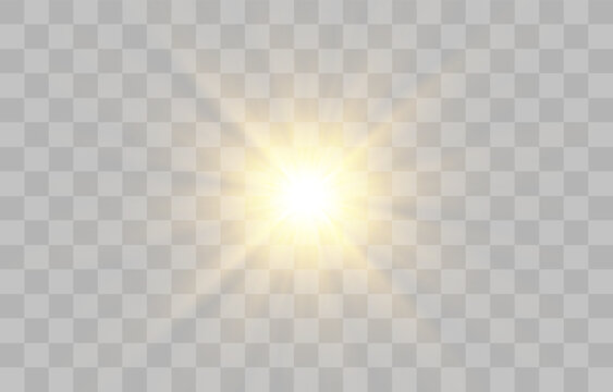 Vector transparent sunlight, special flash light effect. Glow light effect, bright sun or spotlight beams. Light png. Decor element isolated on transparent background