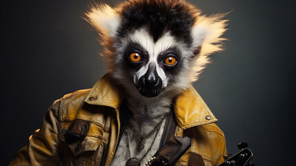 Portrait of a funny lemur rock super star - obrazy, fototapety, plakaty