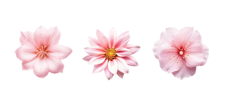 Set of pink flower blomming isolated on transparency background.