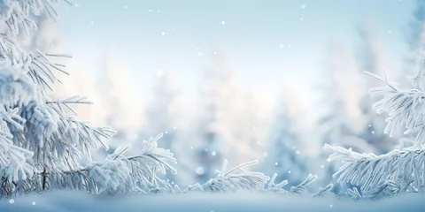 Keuken spatwand met foto Frozen winter landscape in snowy forest. Christmas background with fir tree and winter background. © candra