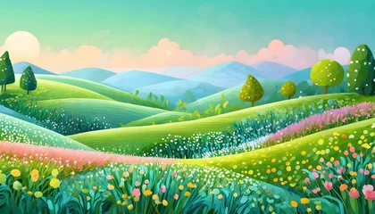 Fototapete Rund Illustration of the Spring Natural Landscape © k design