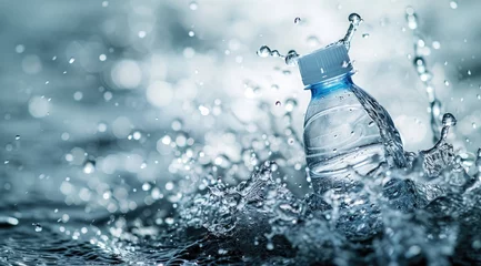 Foto op Plexiglas Drinking Water Bottle with water splash. Summer Banner. © Murda
