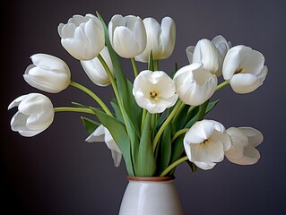 White fresh tulip flowers on a vase