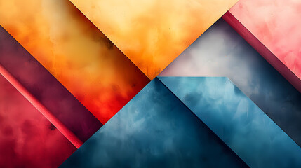 Abstract background featuring a geometric pattern with bold, intersecting colored shapes creating a dynamic composition.
