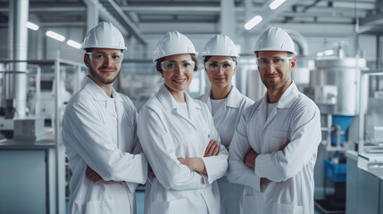 Professional Engineering Team Standing in Factory