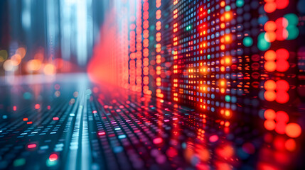 Close-up of glowing digital data dots and lines on a dark backdrop, symbolizing network connectivity.
