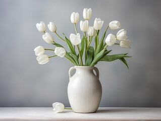 White fresh tulip flowers on a vase