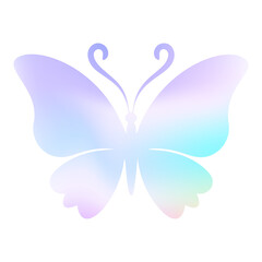 Holographic y2k future metal butterfly badge, stamp, trendy colored sticker set heart and abstract shapes. Silver foil tag collection. Vector illustration