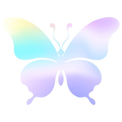 Holographic y2k future metal butterfly badge, stamp, trendy colored sticker set heart and abstract shapes. Silver foil tag collection. Vector illustration