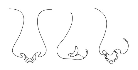 Nose. Piercing. Earring. One line