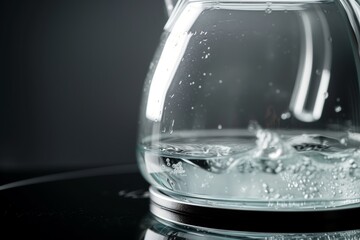 closeup of an electric glass kettle with water at a rolling boil