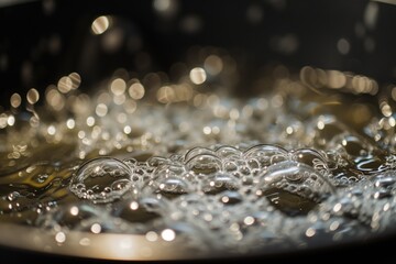 closeup of bubbles in boiling pot on stove
