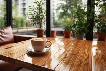 Wandcirkels aluminium Coffee morning on the wood floor background. © Nathasa