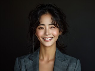 Portrait of beauty smiling Asian businessman with suit in professional studio background