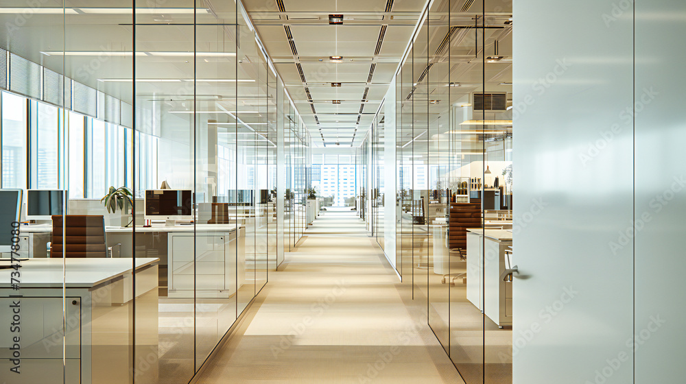 Poster modern workspace, where architecture and business intersect, creating an environment that inspires p