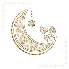 Golden crescent moon temporary tattoo. Ethnic style vector graphic.