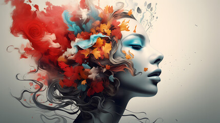 Illustration of art creativity woman mental health art therapy process of inspiration,,
A painting of a woman with flowers in her hair
