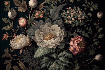 Beautiful bouquet with roses on a dark background