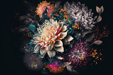 Abstract flowers bouquet on dark background
