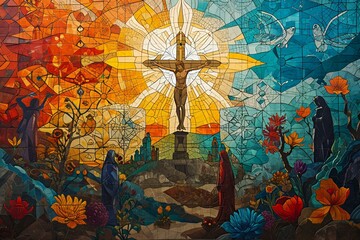 Obraz na płótnie Canvas A jesus cross that consists of rainbow colors 