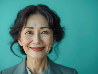 Fototapeta premium Portrait of middle older smiling Asian businessman with suit in professional studio background