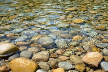clear stream water flowing over smooth rocks