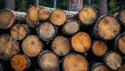 Cut trees in a forest captured in close-up, symbolizing the ecological consequences of human intervention.