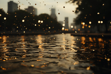City view at night with colorful blurred bokeh background.