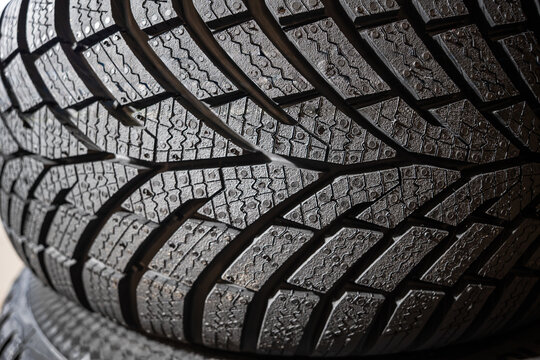 Close-up view on winter tires.