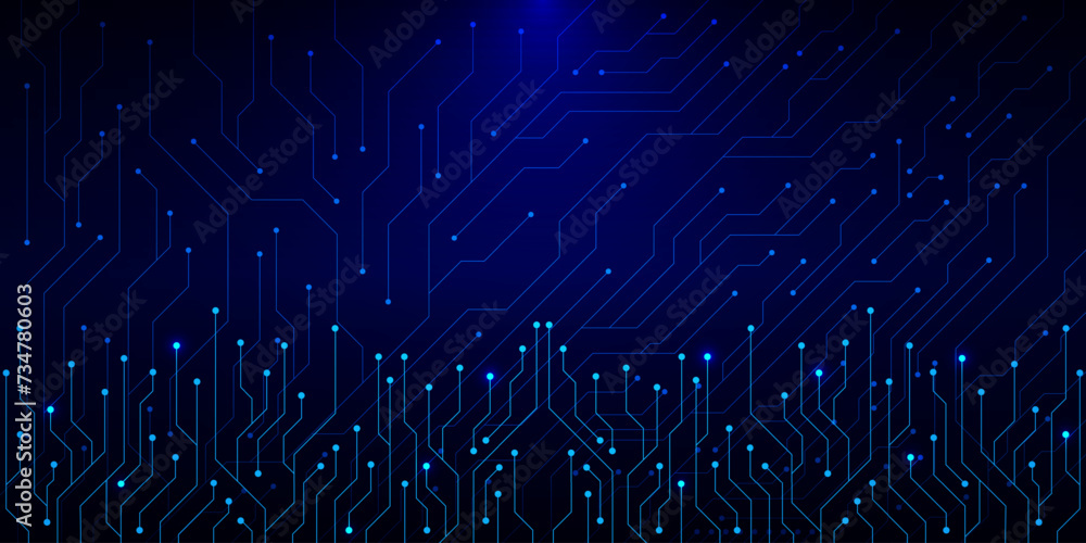 Poster abstract electronic circuit board texture. high computer and digital technology concept on a dark bl