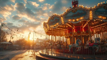 Fotobehang Carousel in Paris with the Eiffel tower in the background © Microtech