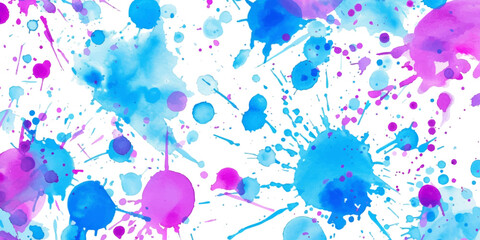 Watercolor background with specks of color. Blue and purple scattered on a white background