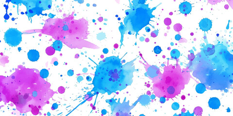 Watercolor background with specks of color. Blue and purple scattered on a white background
