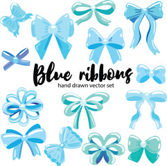Fototapeta na wymiar collection of ribbons and bows for gift decoration hand draw vector illustration