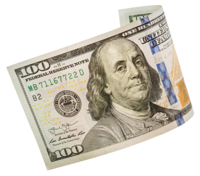 100 dollars banknotes falling in the air isolated on white, Flying 100 American dollars banknotes isolated on white background With png file.